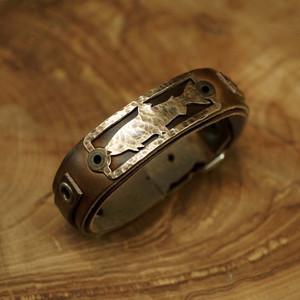 Sight Line Provisions Lost Cast Collection Trout 2.0 Hammered Finish Bracelet in Horween Brown